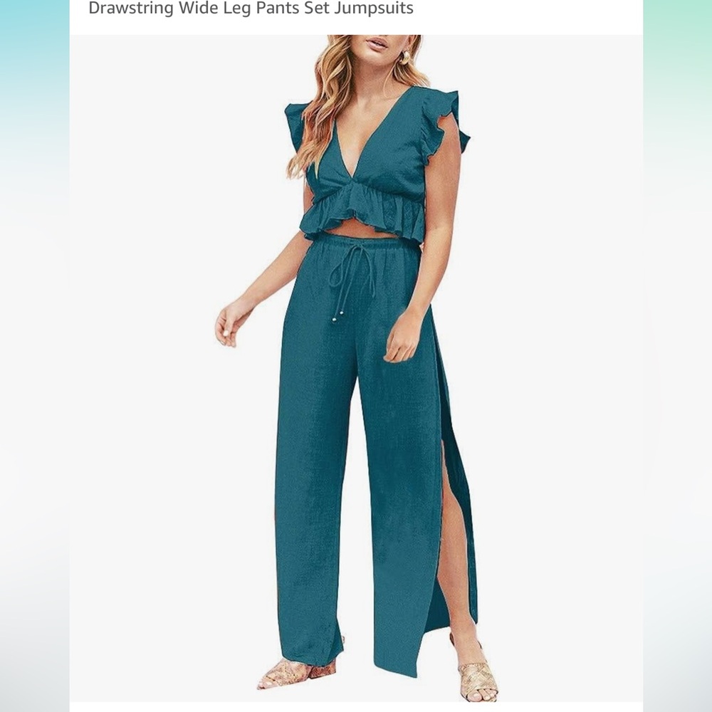 2 piece deep V crop top two piece set